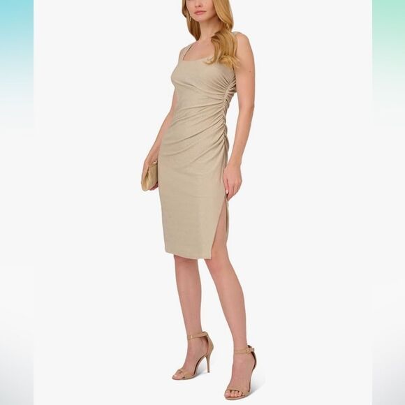 Adrianna Papell Metallic Midi Dress Size 14 NWT $169 Champagne Formal Cocktail - Picture 1 of 13